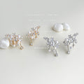 Crystal Pearl Cluster Ear Climber Studs Gold Silver view 1