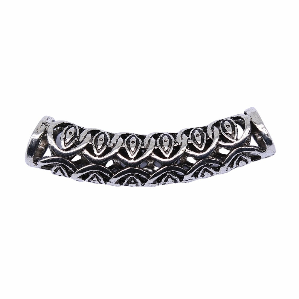 46x14mm 6.2g Antique Silver Zinc Alloy Hollow Curved Tube Beads for DIY Bracelet and Dreadlock Jewelry