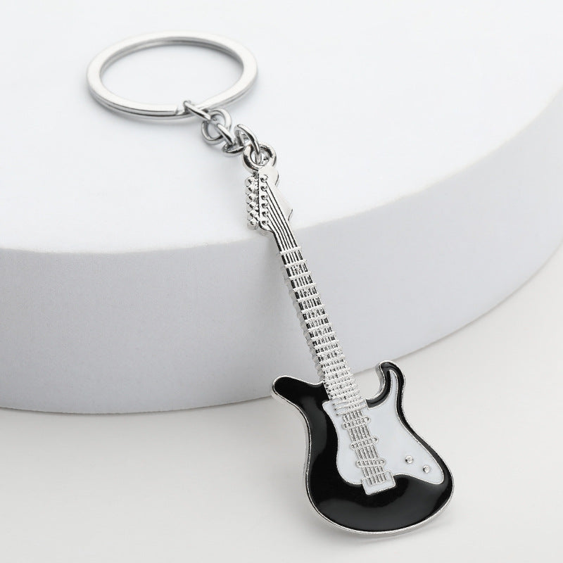 Painted Metal Guitar Keychain Musical Instrument Bag Charm