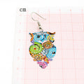 Colorful Printed Owl and Leaf Large Hook Earrings in Two Designs view 4