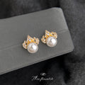 Gold Crown Pearl Stud Earrings Clear CZ Stone Accents view 4