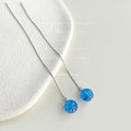 Blue Crackle Glass Sphere Threader Earrings Silver Tone view 6
