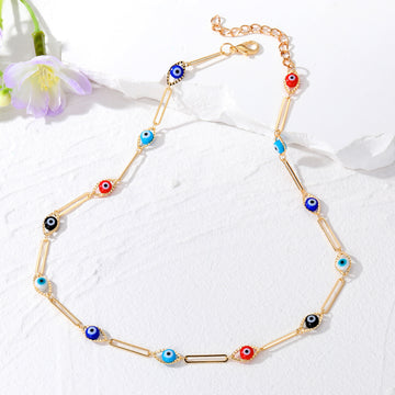 Gold Tone Multicolor Evil Eye Link Bracelet and Necklace Options