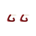 Wine Red Enamel Geometric Triangle Open Stud Earrings view 5