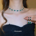 Teardrop Crystal Necklace And Earring Set In Clear Or Green view 2