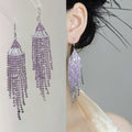 Rhinestone Fan Fringe Hook Earrings in Purple and Blue view 3