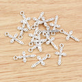 Dotted Cross Charm in a Bright Antique Silver Tone Finish view 4