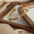Gold Braided Open Cuff Bracelet Crystal Pave Rings view 2