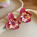 Layered Fabric Flower Stud Earrings In Three Color Pairings view 7
