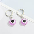 Silver Tone Round Evil Eye Huggie Drop Earrings in Eight Colors view 7