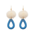 White Pom Pom And Blue Open Teardrop Hook Earrings view 5