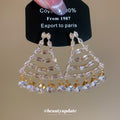 Gold Tiered Triangle Drop Earrings With Clear Crystal Fringe view 2