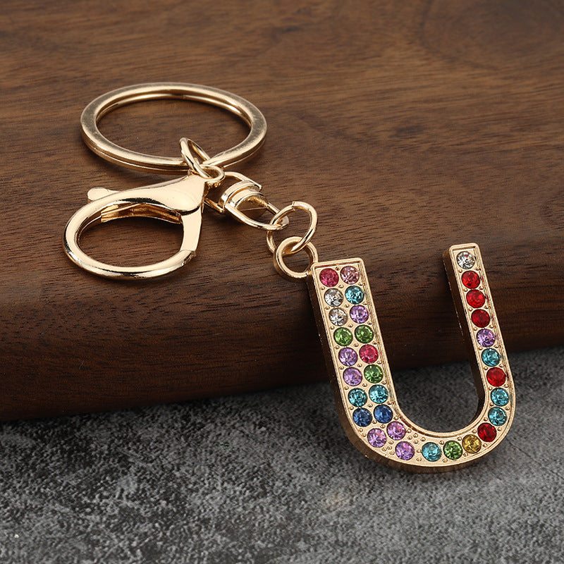 Colorful Rhinestone Letter Keychain Alphabet Bag Charm for Initials
