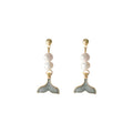 Gold Tone Pearl Drop Earrings With Whale Tail Charm Pendant view 5