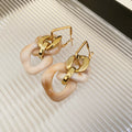Gold Tone Link and Square Drop Earrings in Three Colors view 6