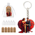Couple On Red Rose Heart Printed Wood Keychain Split Ring view 1