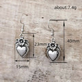 Antique Silver Heart Flower Leaf Drop Hook Earrings view 4
