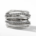 Wide Multi-Strand Cable Ring In Clear And Black Stone Options view 2