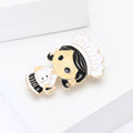 White Uniform Chef Girl Brooch With Black Hair and Apron view 3