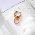 Gold Hoop Pearlized Heart Charm Earrings 3 Colors Single view 3