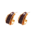 Two Tone Enamel Double Hoop Stud Earrings In Three Colors view 5