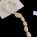 Pearl Necklace with Textured Oval Links in Gold and Silver view 1