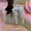 Floral Crystal Cascade Stud Earrings in Pink and Clear view 1