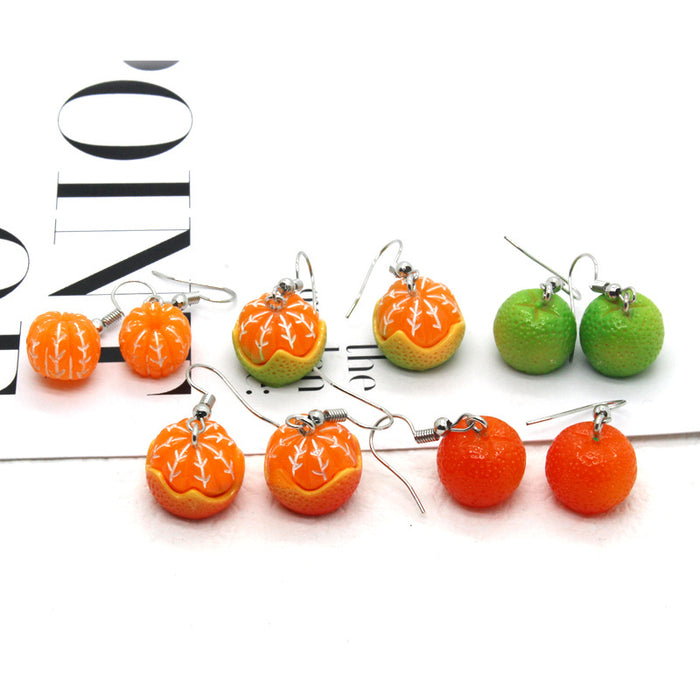 Silver Tone Realistic Mandarin Orange Fruit Hook Earrings