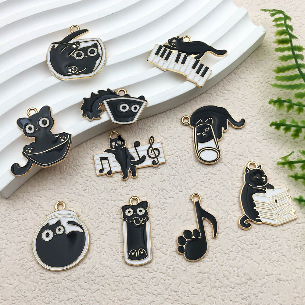 Glass Black Cat Bottle Charm Pendant for DIY Earring Necklace Jewelry Accessories