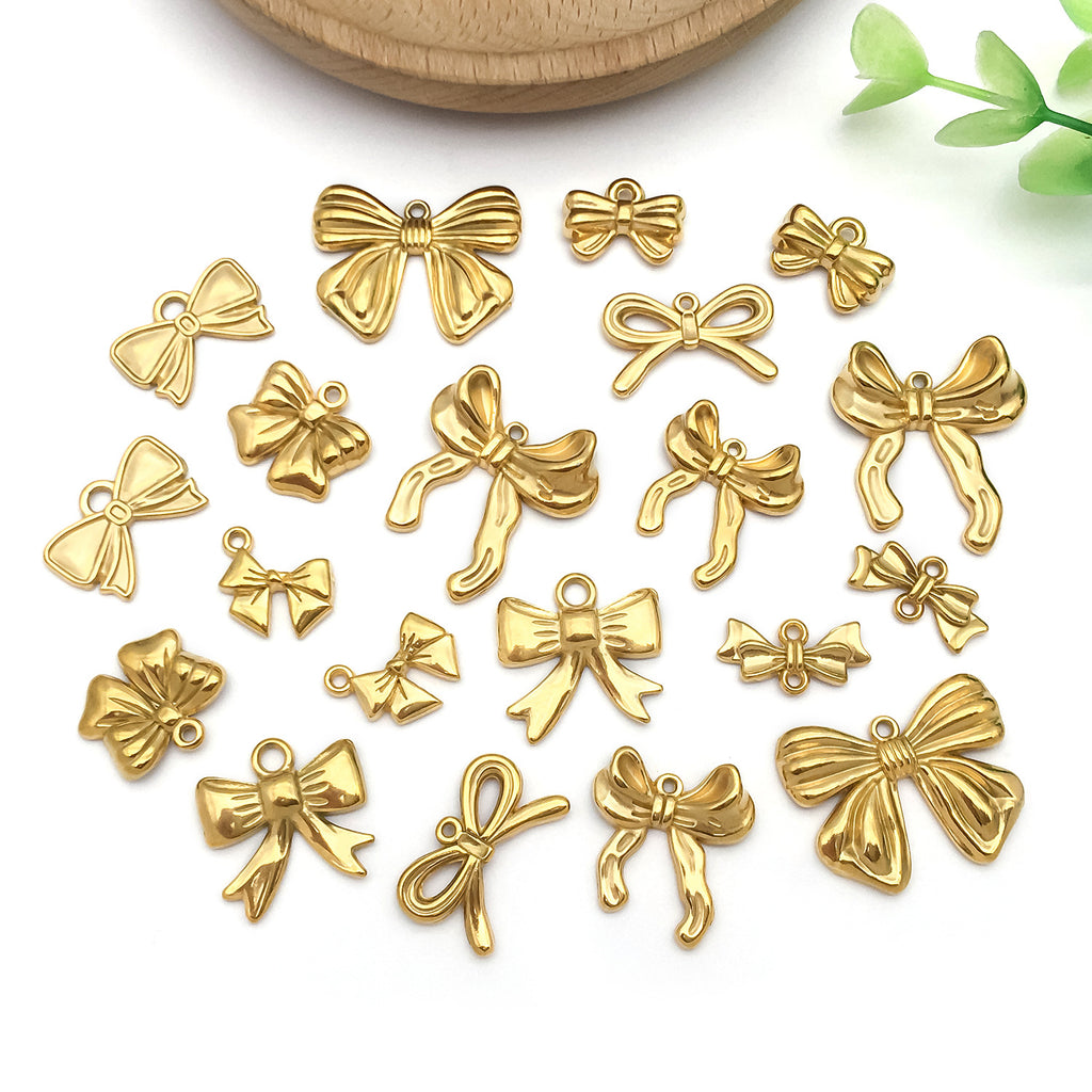 Gold Stainless Steel Vintage Bow Tie Butterfly Charm Pendant for DIY Bracelet Necklace Jewelry