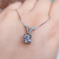 V Frame Square Crystal Pendant Necklace in Polished Metal view 1