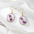 Gold Tone Rhinestone Oval Pressed Flower Drop Earrings in Four Designs view 6