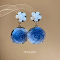 Blue Resin Rose Statement Drop Earrings Statement Jewelry view 4