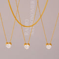 Gold Herringbone Snake Chain and Heart Zircon Pendant Necklace view 4