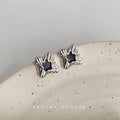Black CZ Soft Square Stud Earrings Silver Gold Frames view 4