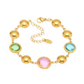 Gold Bead Czech Glass Station Bracelet Round Links view 5