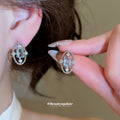 Silver Blue Green Crystal Oval Stud Earrings Matching Rings view 4