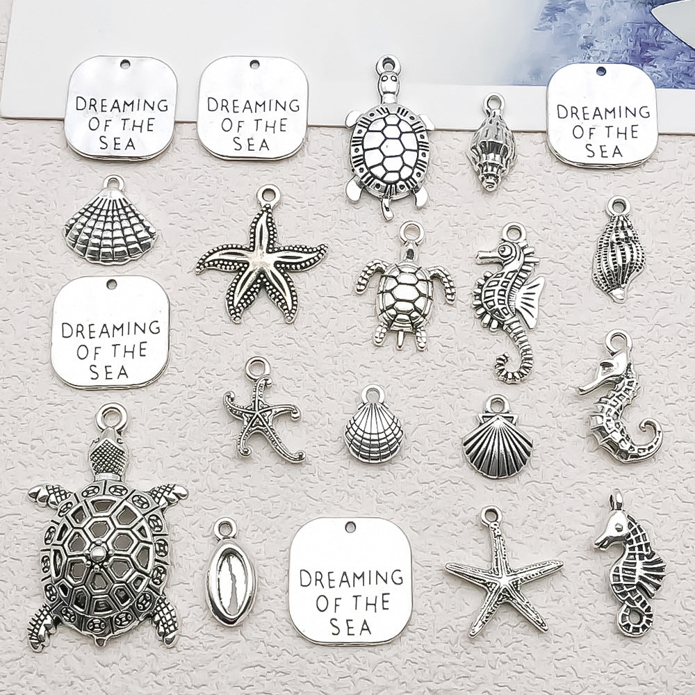 Antique Silver Zinc Alloy Turtle Conch Starfish Ocean Charm Pendants for DIY Jewelry