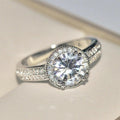 Silver Tone Round Halo Ring With Double Row Pavé Band view 1