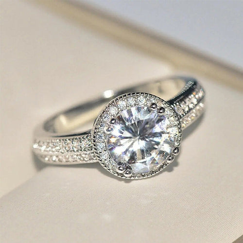 Silver Tone Round Halo Ring shown from the front