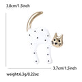 Gold Enamel Spotted Cat Brooch Black White Two Colors view 7