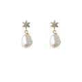 Gold Tone Clear Stone Snowflake And Irregular White Pearl Earrings view 5