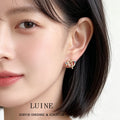 Gold Pretzel Heart Knot Stud Earrings Blue Crystal Pair view 2