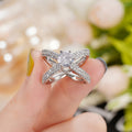 Silver Tone Crossover Ring With Clear Pear Cut Stone view 3