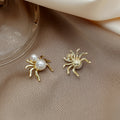 Gold Tone Spider and Pearl Look Statement Stud Earrings view 4