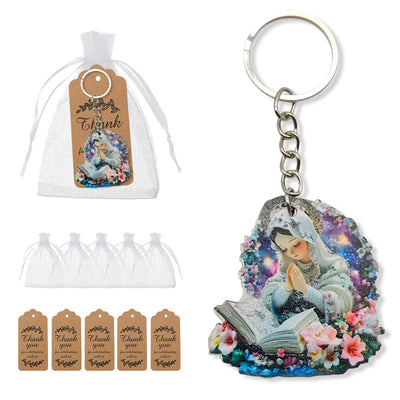 Veiled praying woman wood keychain with bags and kraft tags