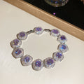 Purple Square Halo Crystal Necklace Bracelet And Earrings view 6