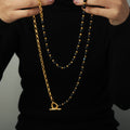 Gold OT Toggle Long Necklace Black Oval Beads Chain view 3
