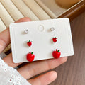 Red Apple Heart And Crystal Stud Earring Set Jewelry Design view 6