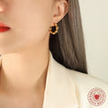 Rose Bloom C-Shaped Metal Hoop Stud Earrings Gold Steel view 3